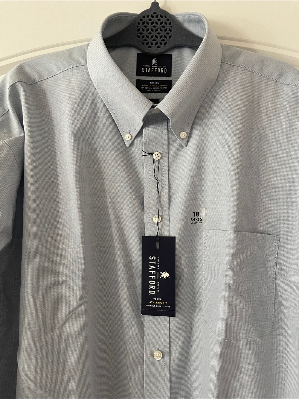 Stafford Travel Wrinkle Free Oxford Athletic Fit Shirt 18 34/35